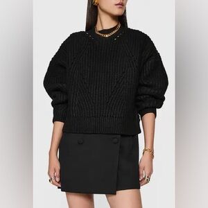 Rebecca Minkoff NWT Black Brooks Oversized Ribbed Split Hem Sweater